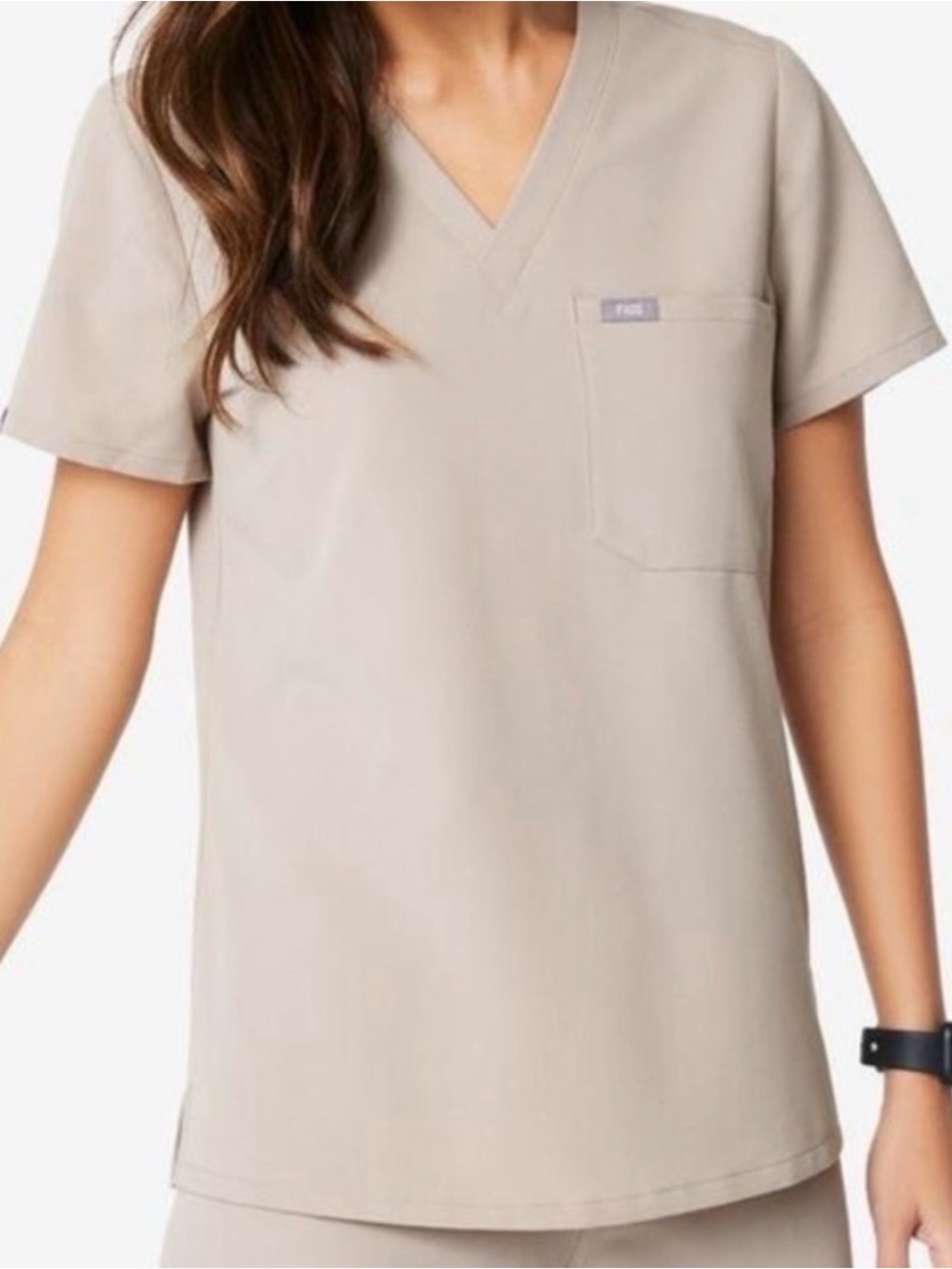 Figs Women's Short Sleeve Catarina V‑Neck Scrub Top in Sandstone XS